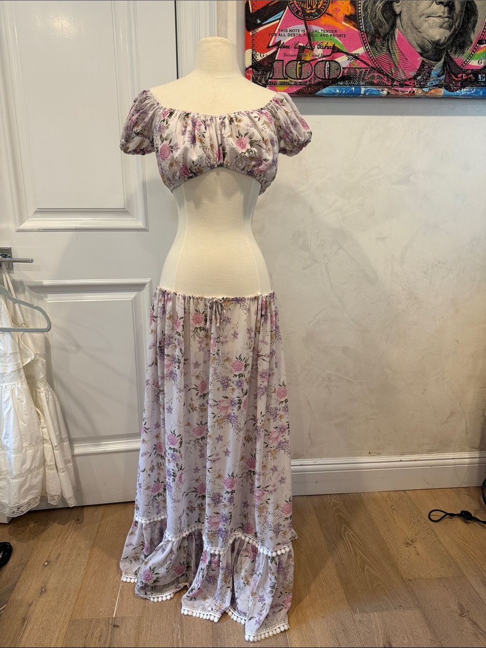 Floral Off-Shoulder Skirt Set in Lavender - Boho Two-Piece